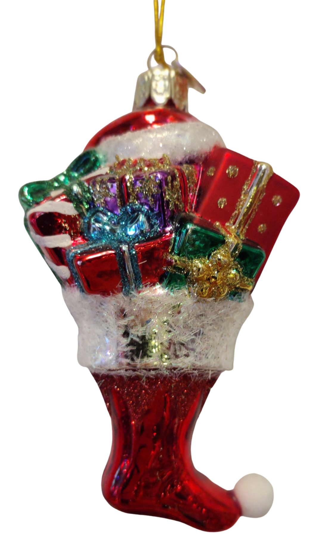 Glass Red Stocking with Gifts Ornament 5