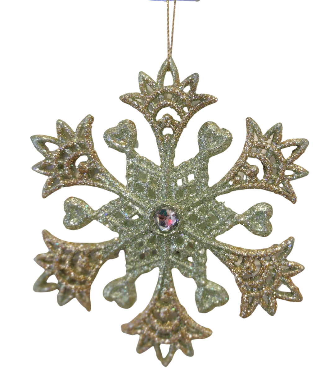 Green/Gold Snowflake Ornament with Crystal Gem 5