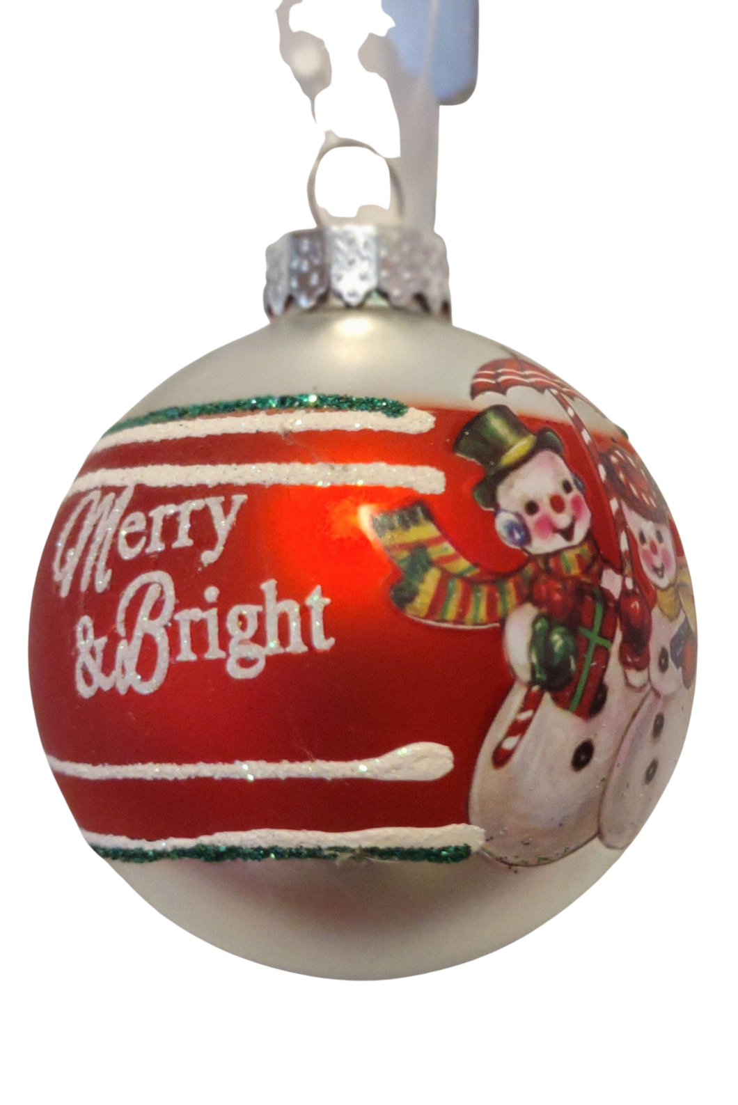 Glass Red/Silver Ornament with Snowmen - Merry & Bright- 3