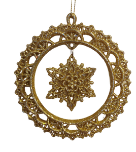 Acrylic Gold Ornament with Gold Snowflake in Center 4"