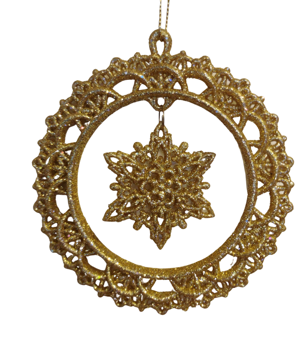 Acrylic Gold Ornament with Gold Snowflake in Center 4