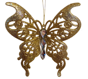 Acrylic Gold Butterfly Ornament with Clip 4.5"x3.5"