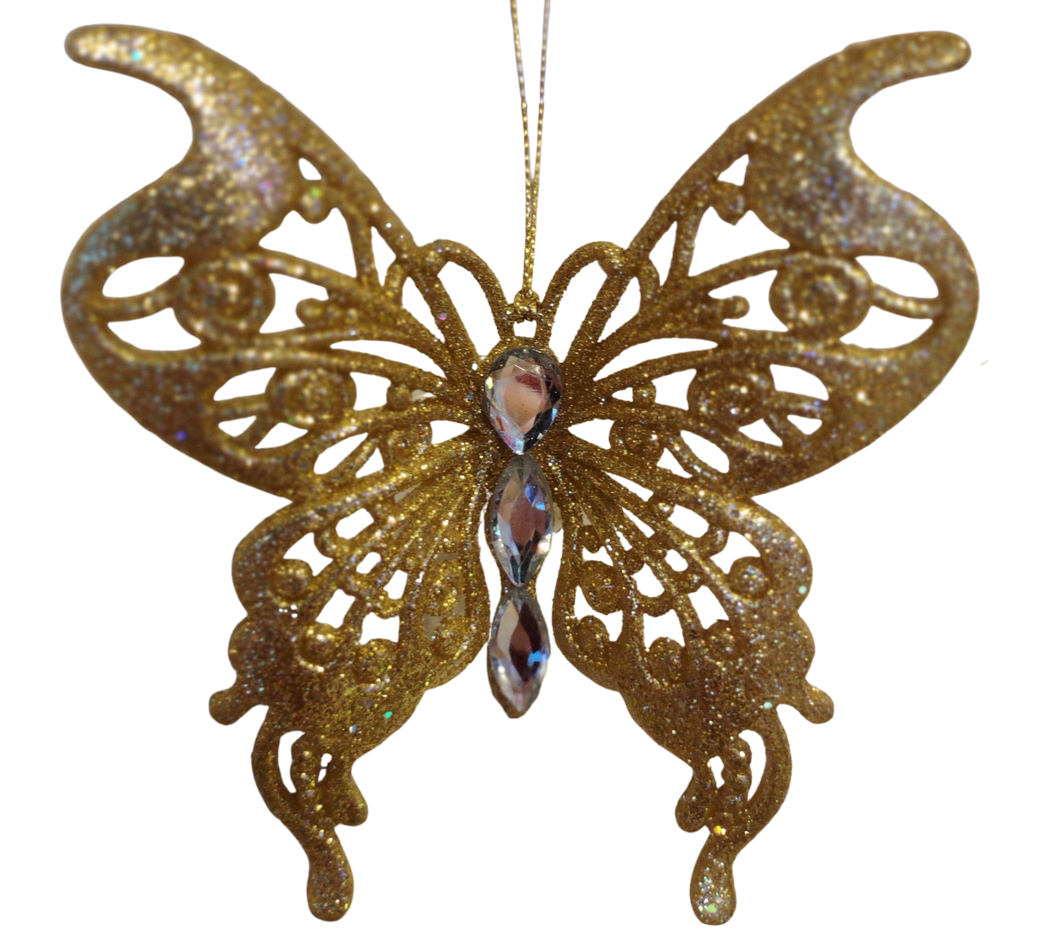 Acrylic Gold Butterfly Ornament with Clip 4.5