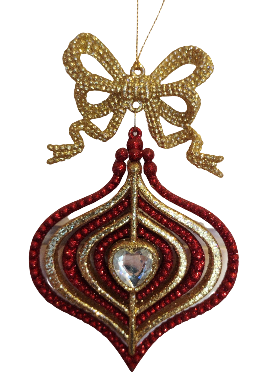 Acrylic Red/Gold Ornament with Gold Bow & Crystal Gem 5.5