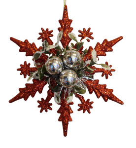 Acrylic Red Snowflake Ornament with Silver Ball Ornaments 6"