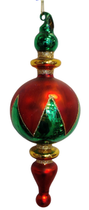 Glass Red/Green/Gold Finial Ornament 8"