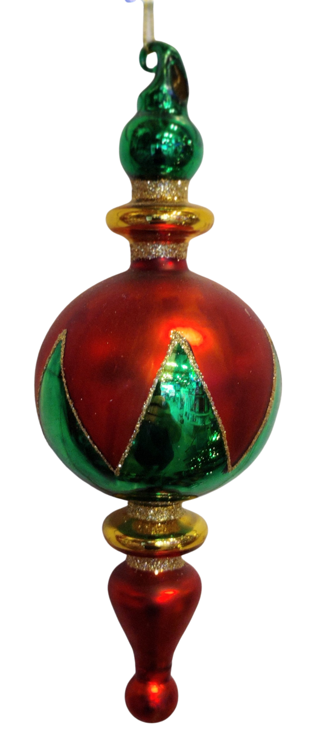 Glass Red/Green/Gold Finial Ornament 8
