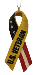 US Veteran Ribbon Ornament 4" Resin