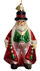 Glass Santa Ornament with Red Coat/Black Hat 6"