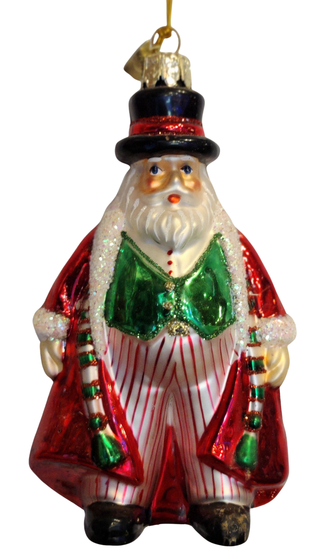 Glass Santa Ornament with Red Coat/Black Hat 6