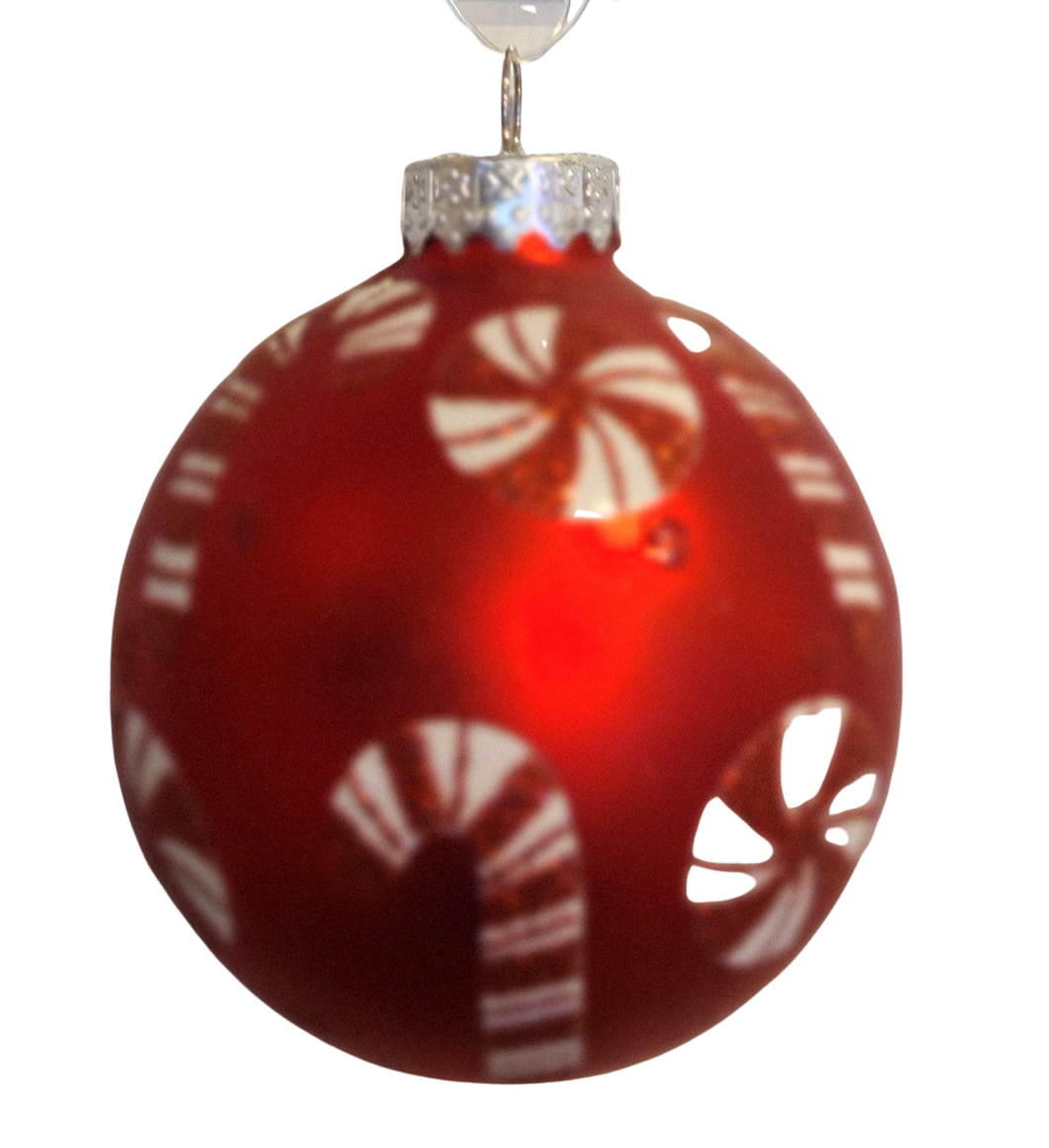 Glass Red ornament with Red/White Candy Canes/Candy 3