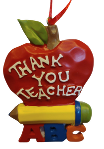 Thank You Teacher Apple Ornament 3.5" Resin