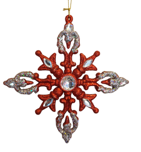 Acrylic Red/Silver Snowflake Ornament with Crystal Gem 6"
