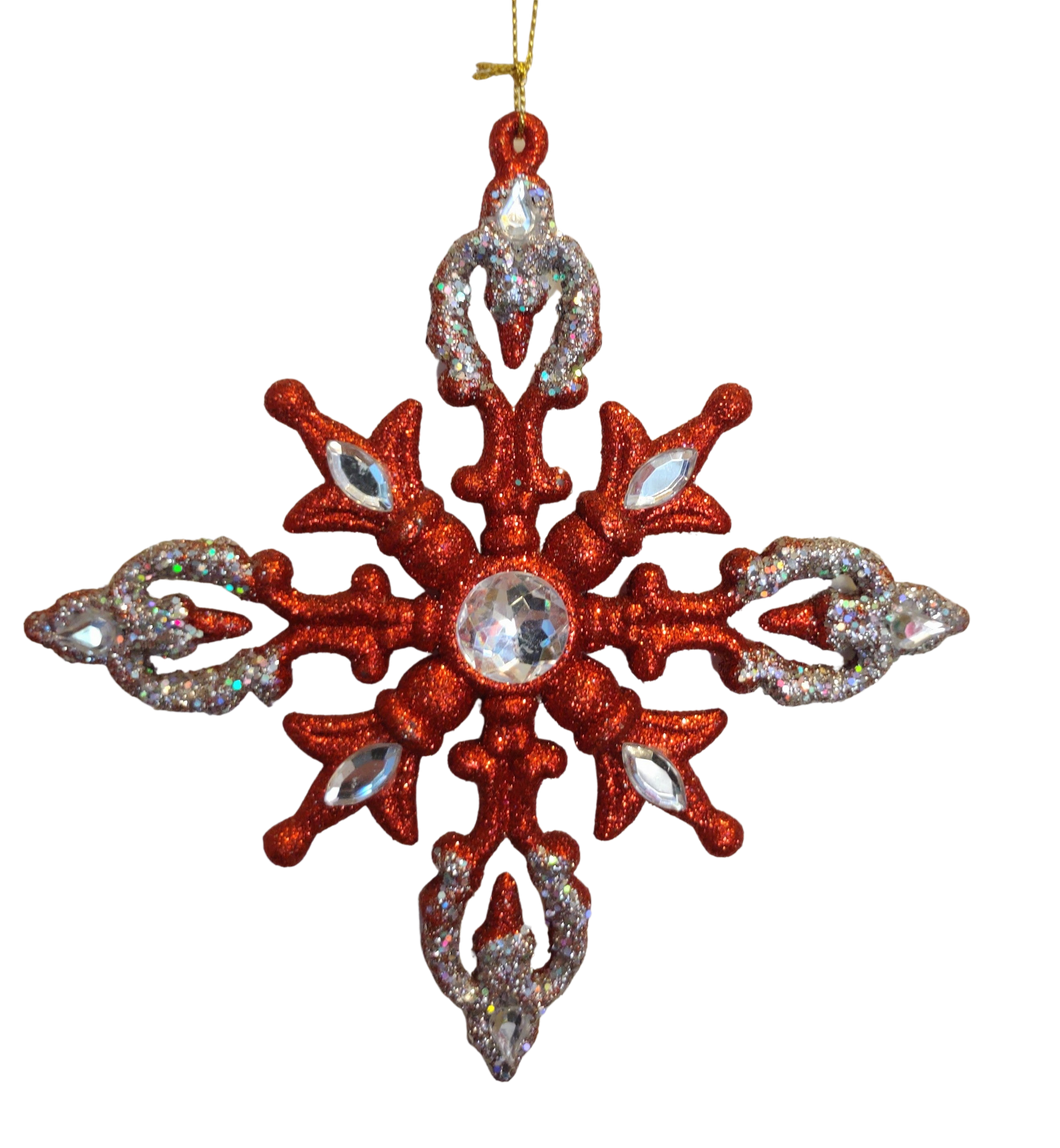 Acrylic Red/Silver Snowflake Ornament with Crystal Gem 6