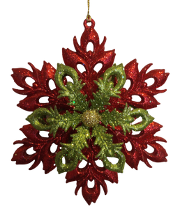 Acrylic Red/Green Snowflake Ornament 5"