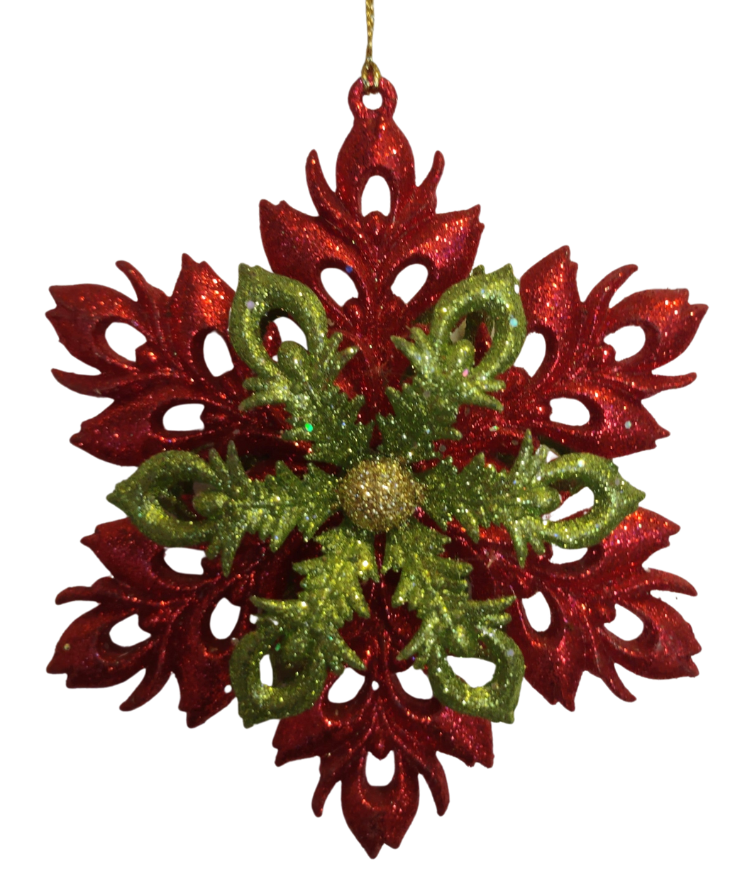 Acrylic Red/Green Snowflake Ornament 5
