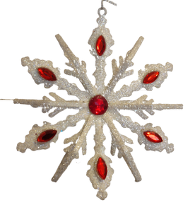 Acrylic White Snowflake Ornament with Red Gems 5"