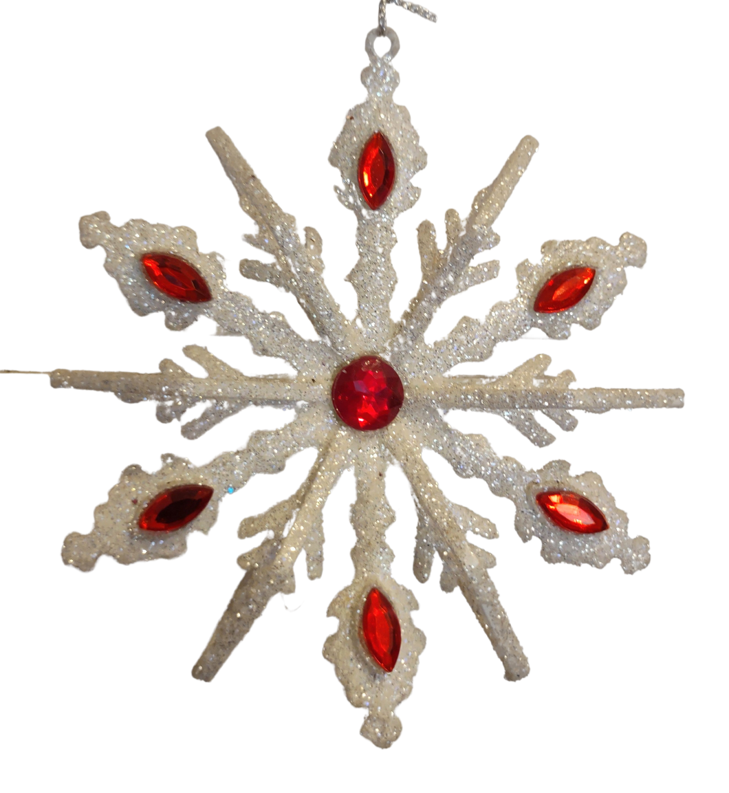 Acrylic White Snowflake Ornament with Red Gems 5