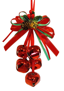 Red Bells Ornament with Red Bells & Red/Green Ribbon/Pinecone/Red Berries 6"