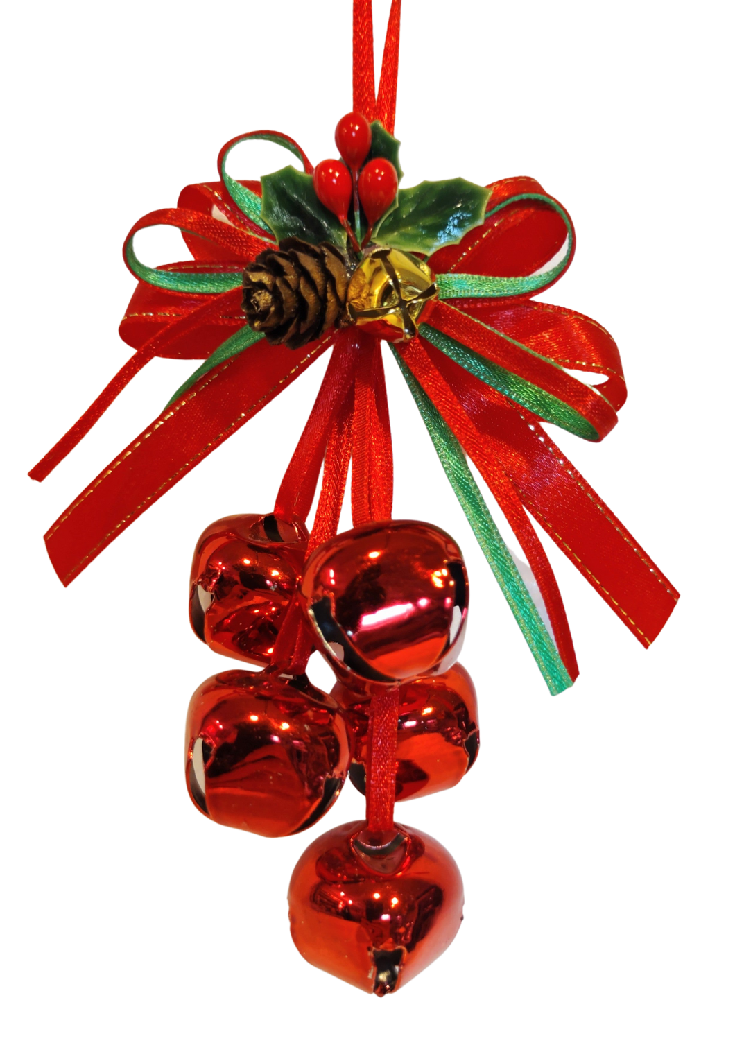 Red Bells Ornament with Red Bells & Red/Green Ribbon/Pinecone/Red Berries 6