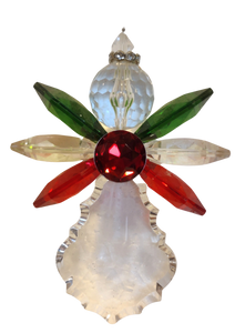Acrylic Crystal Angel Ornament with Crystal Wings Red/Green/Clear 4.5"