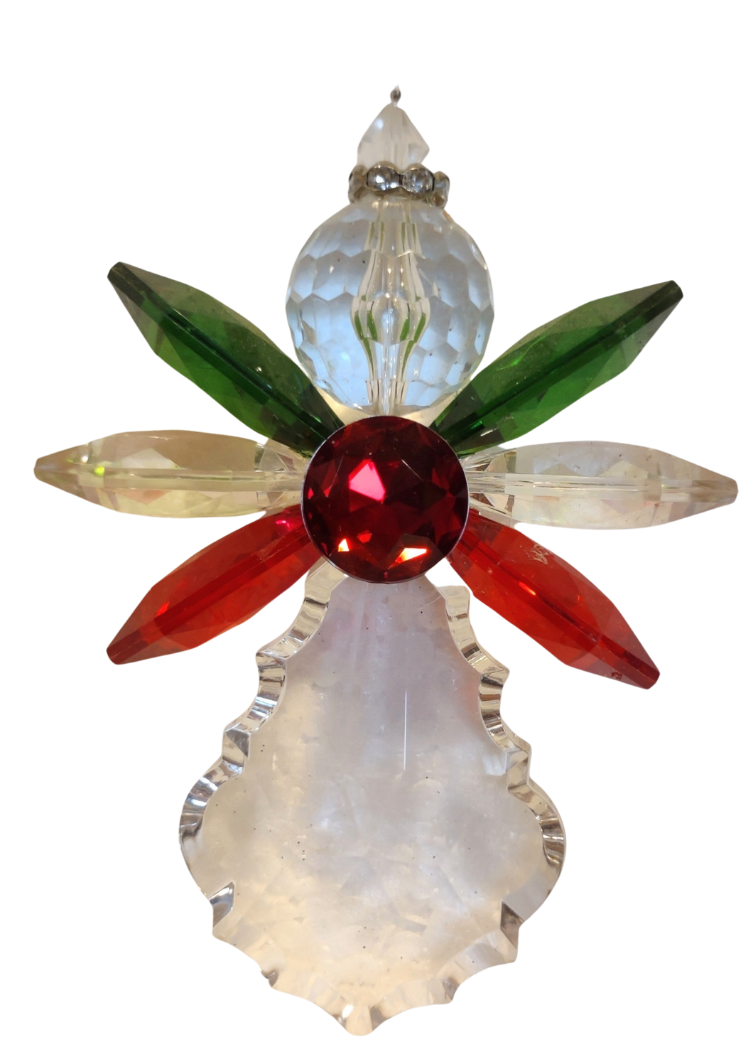 Acrylic Crystal Angel Ornament with Crystal Wings Red/Green/Clear 4.5