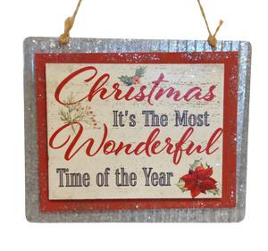 Metal & Wood Sign Ornament- Christmas It's The Most Wonderful Time of The Year-  5"x4"