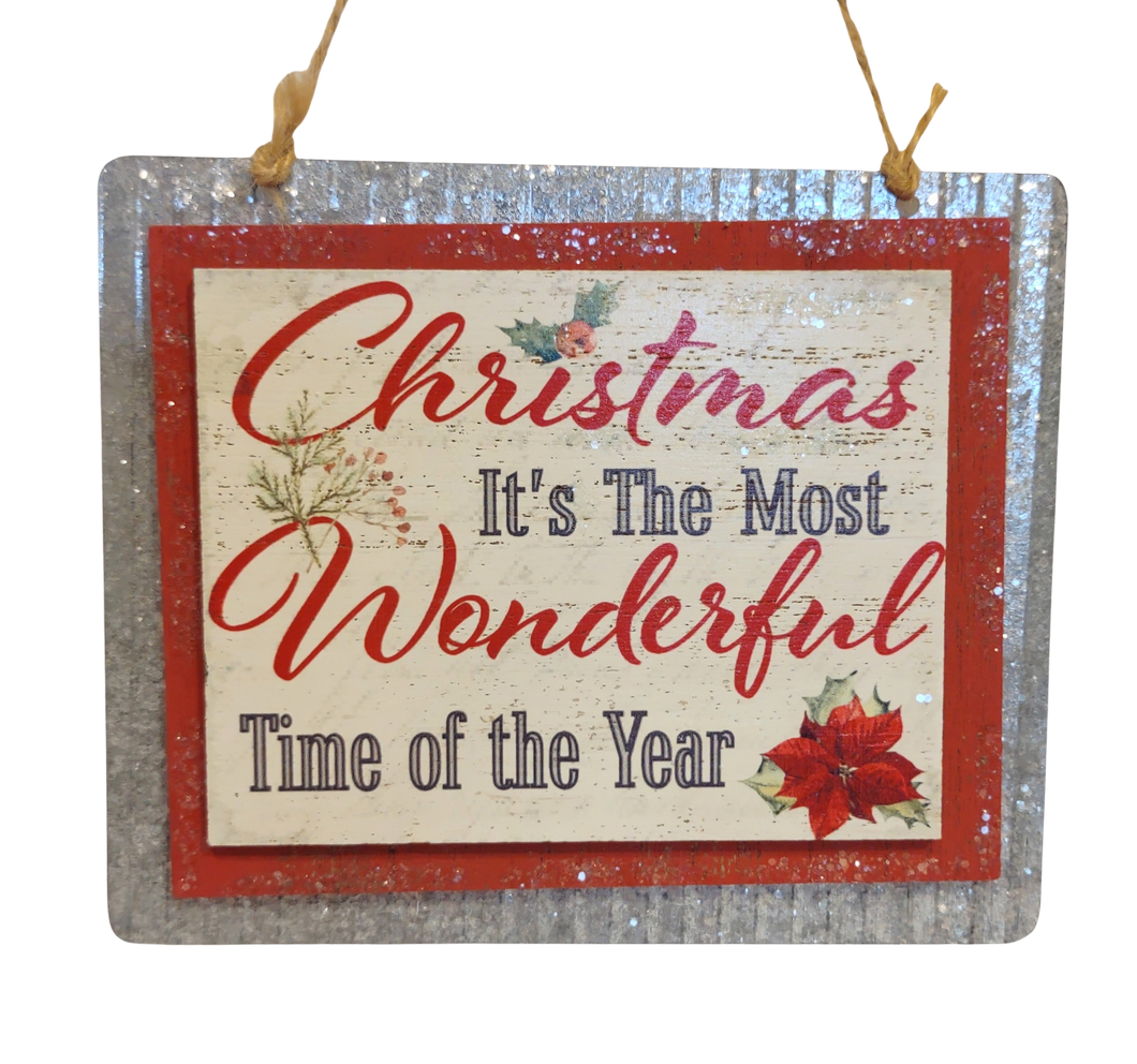 Metal & Wood Sign Ornament- Christmas It's The Most Wonderful Time of The Year-  5