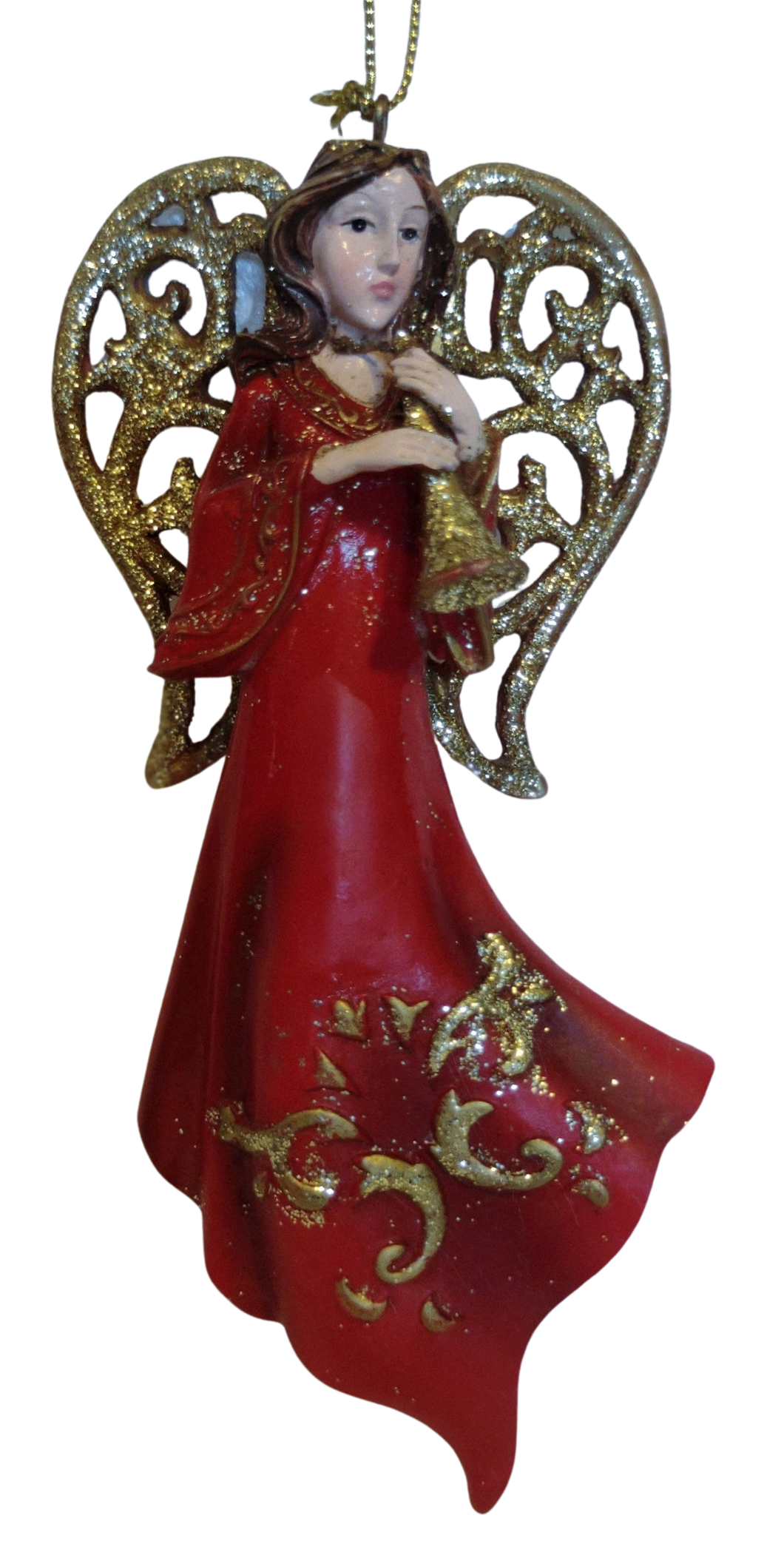 Red/Gold Angel Ornament with Gold Wings/Gold Horn 5.5