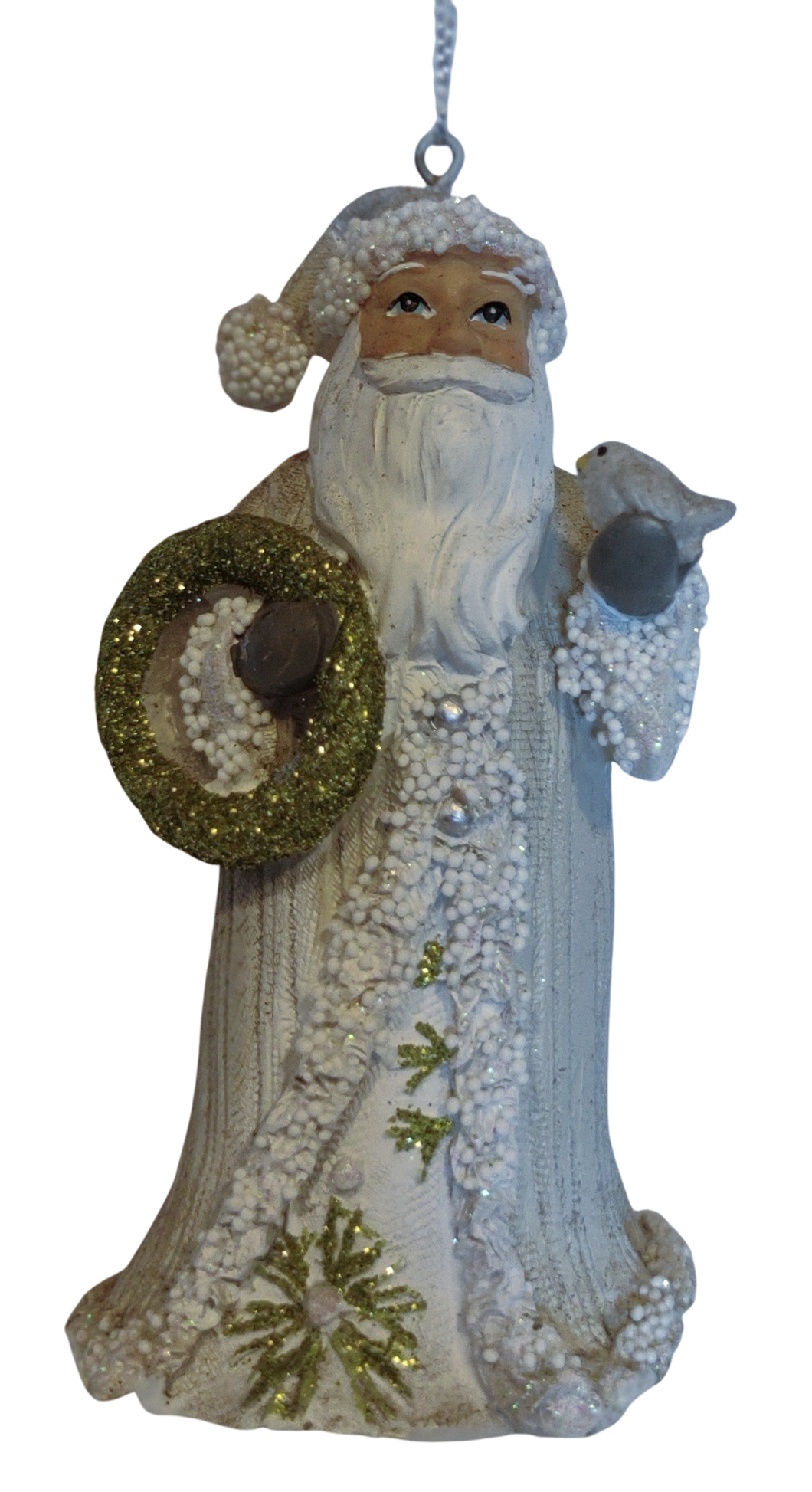 Santa Ornament Holding Green Wreath & Bird 5