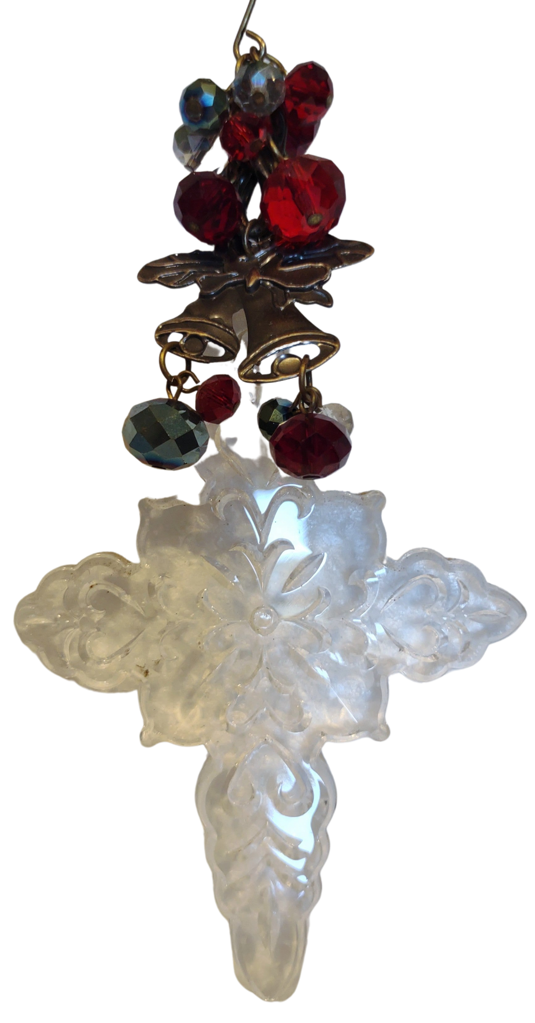 Acrylic Crystal  Cross Ornament Bronze Bells & Blue/Red Crystal Balls  6