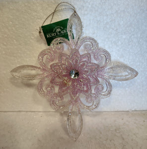 Acrylic White/Purple Flower Ornament with Crystal Gem 6"