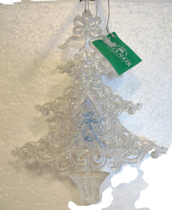 Acrylic White/Blue Christmas Tree Ornament 6"