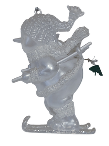 Acrylic White Snowman Ornament on Skis 4"