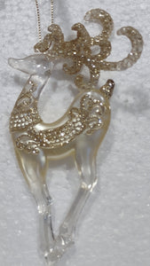 Acrylic Gold Reindeer Ornament with Gold Design & Glitter 5"