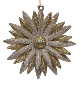 Acrylic Gold Flower Ornament with Glitter 4"