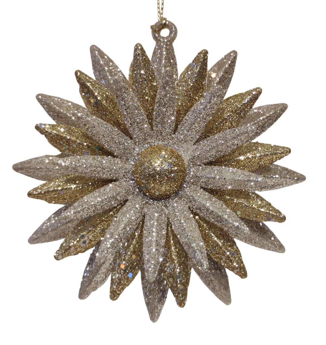 Acrylic Gold Flower Ornament with Glitter 4
