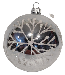 Silver Shatterproof Ornament with White Snowflakes 3"