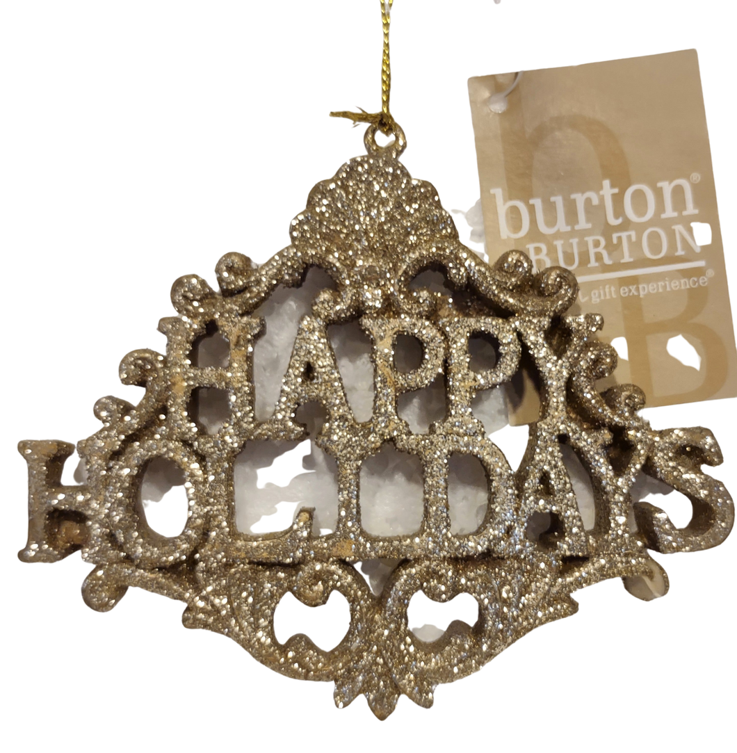 Gold Ornament with Glitter - Happy Holidays - 4