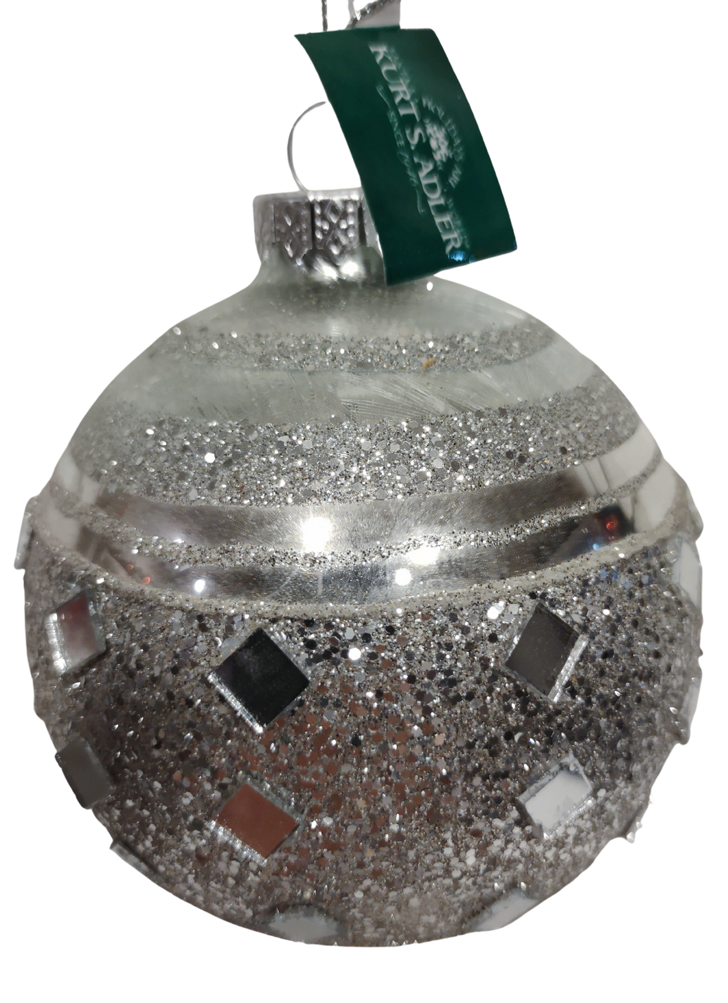 Glass Silver Round Ornament with Silver Gems 5