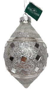 Glass Silver Teardrop Ornament with Silver Gems  6"