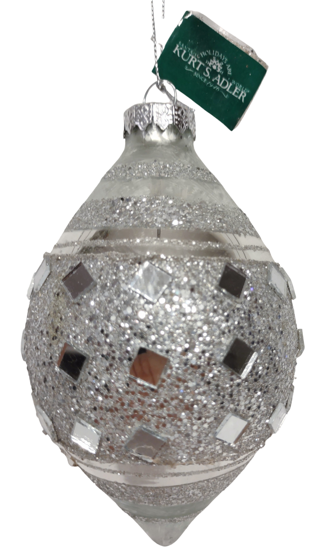 Glass Silver Teardrop Ornament with Silver Gems  6