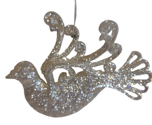 Acrylic Silver Bird Ornament with Glitter 3"x5"
