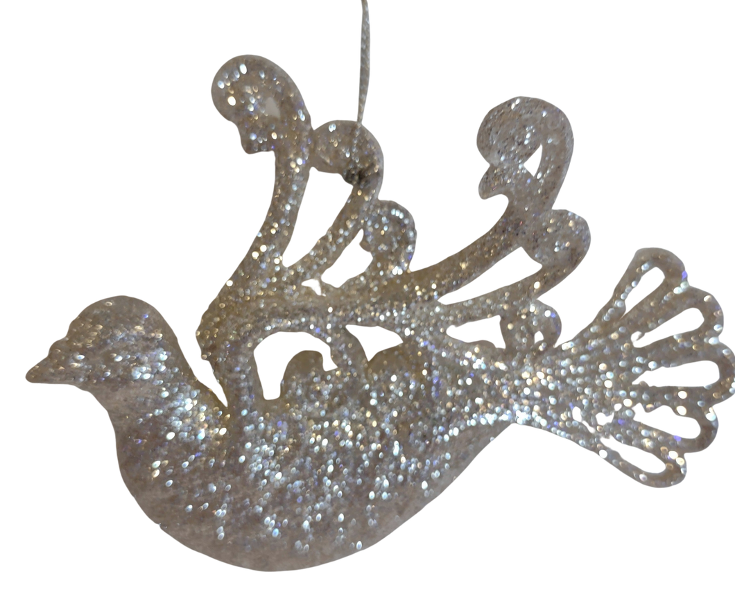Acrylic Silver Bird Ornament with Glitter 3