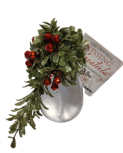 Acrylic Crystal Oval Ornament with Greenery & Red Berries 4.5"