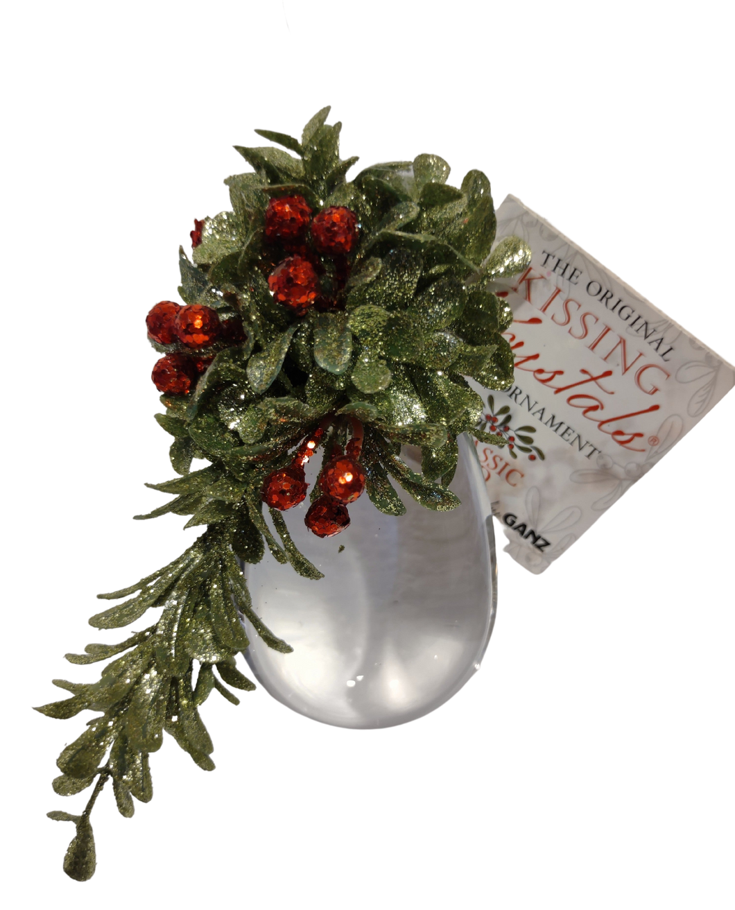 Acrylic Crystal Oval Ornament with Greenery & Red Berries 4.5