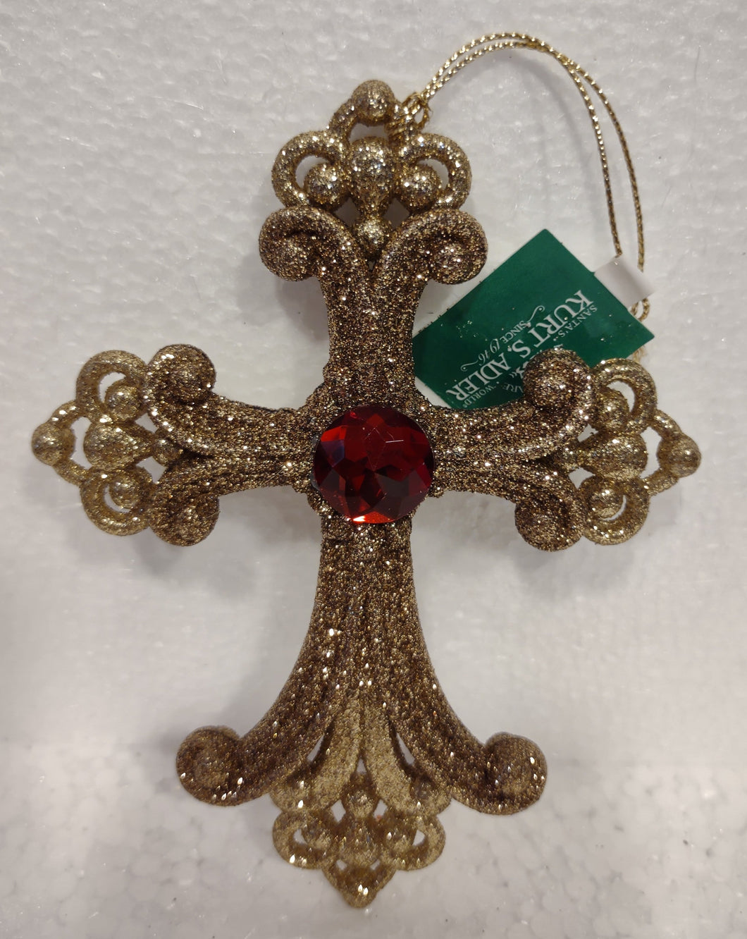 Acrylic Gold Cross Ornament with Red Gem 5