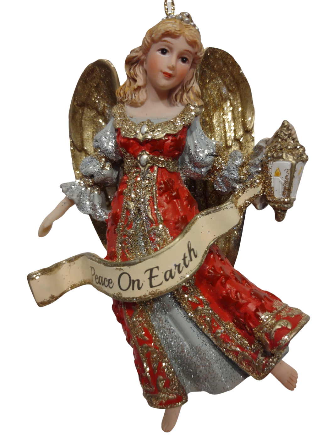 Burgundy/Gold/Grey Angel Ornament -Peace On Earth- 5