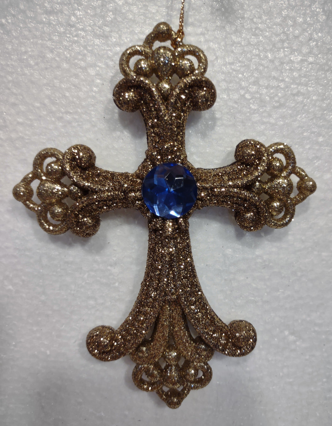 Acrylic Gold Cross Ornament with Blue Gem 5