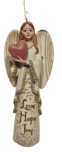 White/Gold Angel Ornament- Love Hope Joy- 5" Resin